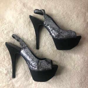 Fergie silver grey glitter peep toe pump platform